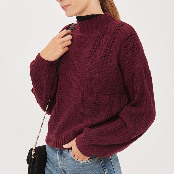 Topshop Sweaters - Topshop Aran Jumper Cable Knit Turtleneck Sweater